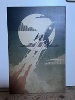 JUNIQE Leinwandbild – Rakete vor Mond, 90x60 cm