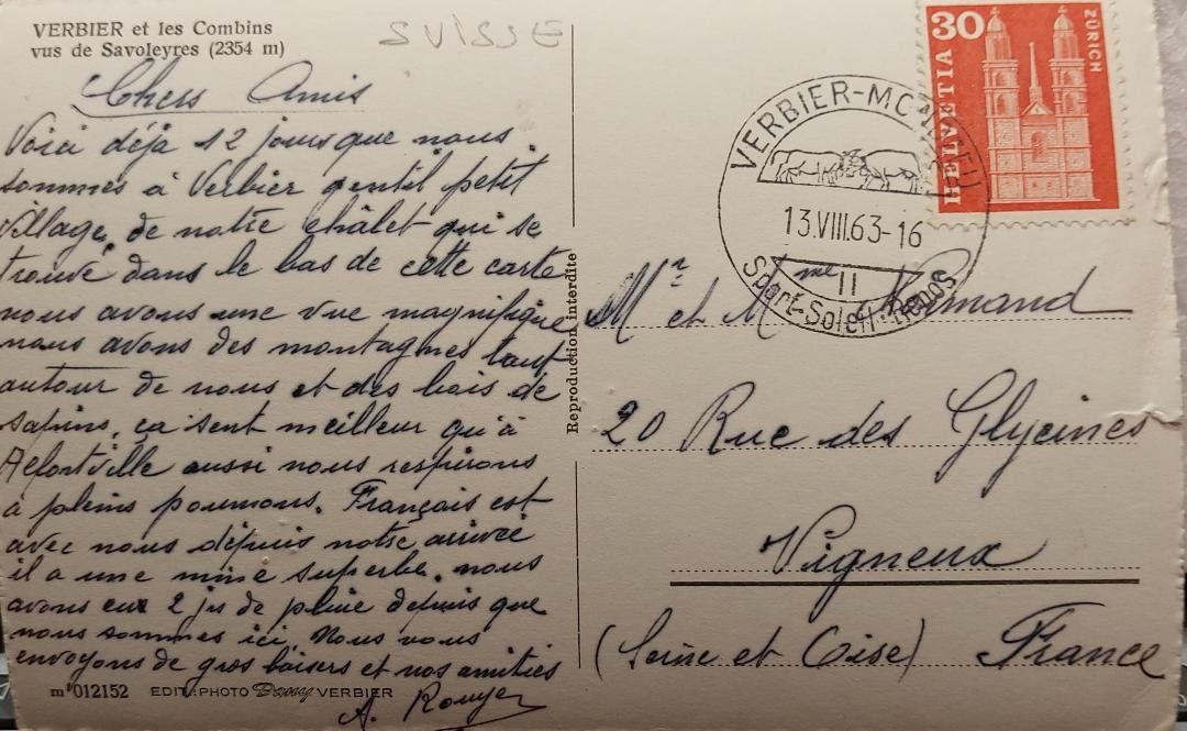 Ansichtskarten: VERBIER et les Combins - Vus de Savoleyres - 1963 – Gebraucht aus Delémont von Domdom1 1