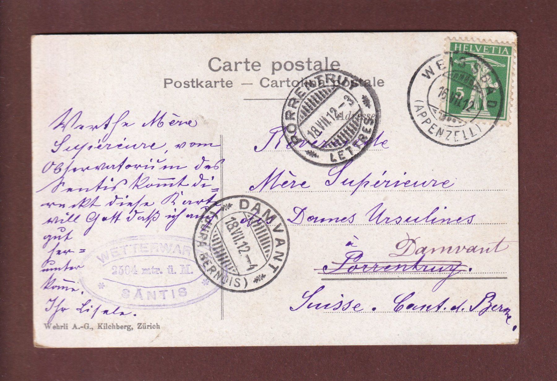 Cartoline postali: SÄNTIS-GIPFEL - 1912 – Usato da Pully venduto da nicecards 1