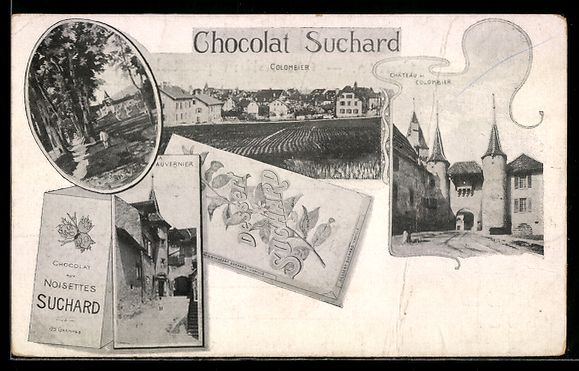 Cartoline postali: Colombier, Reklame Chocolat Suchard und  – Usato da Berlin venduto da bartko-reher