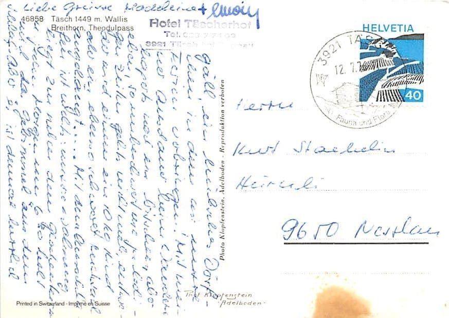 Cartoline postali: VS - Täsch – Usato da Ottikon b.Kemptth. venduto da Neptun1974 1