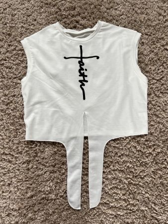 Weisses Crop Top mit "Faith" Print, Grösse L, neu