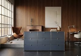 Buffet bas USM Haller style gris anthracite, 3 compartiments