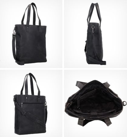 Plevier Retro Jackson Leder Shopper Laptop 15.6" schwarz