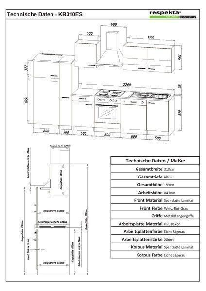 Cucine complete: 083 Küchenzeile Küchenblock 310cm E/G - Küche Einbauküche – Nuovo e nell'imballaggio originale da Wallenwil venduto da toesstalvertrieb 8