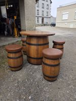 Barfass Tischset mit 4 Hockern & Stauraum aus Holz