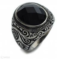 Herrenring Edelstahl mit schwarzem Stein, Gr. 60, 62, 67