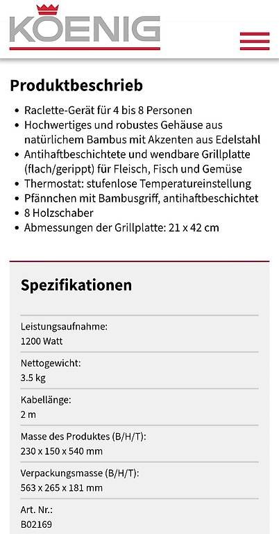 Küchengeräte: Koenig Raclette-Grill  – Gebraucht aus Obfelden von mau_6zc2 4