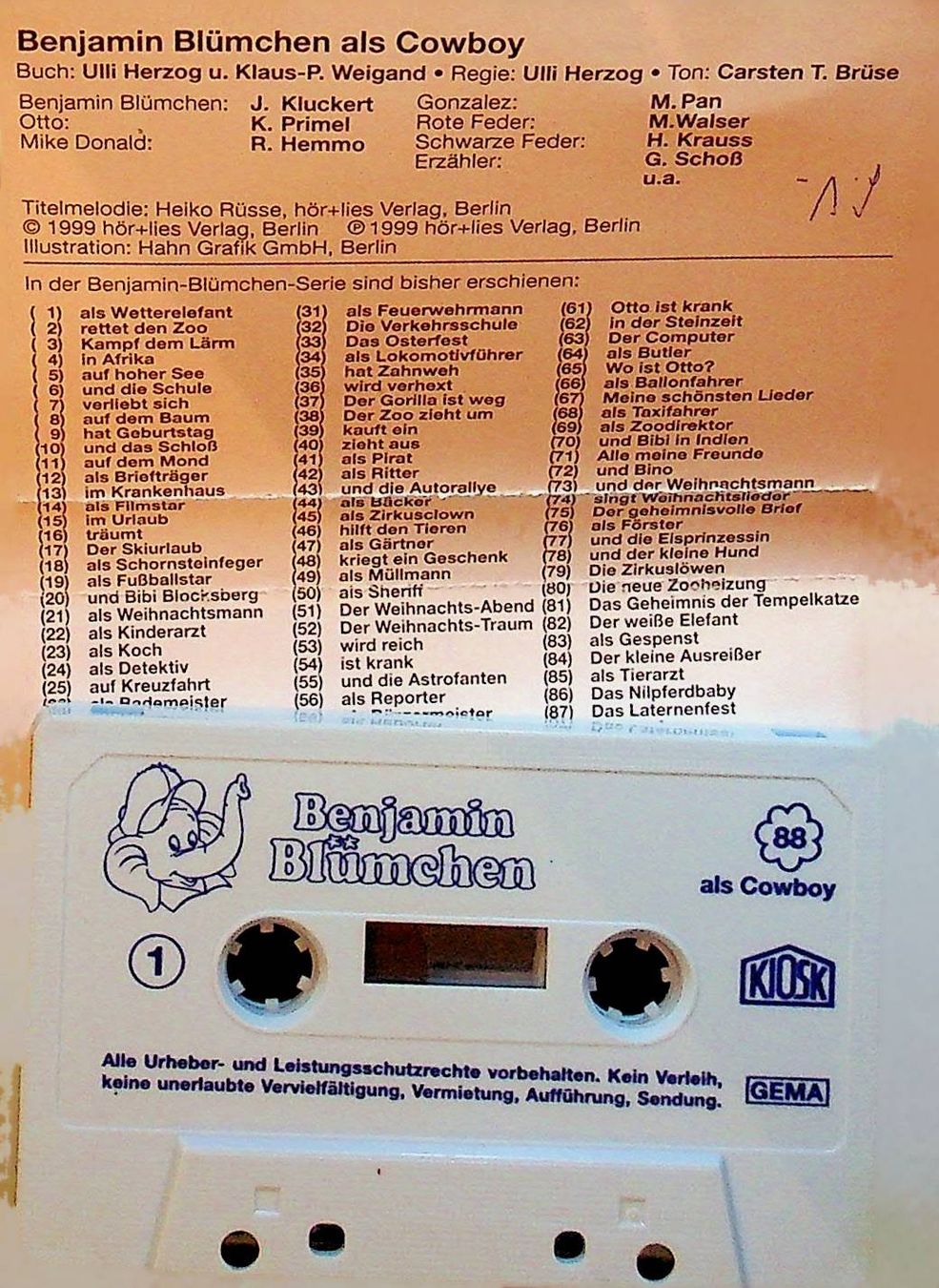 Musicassette: MC Benjamin Blümchen 88 als Cowboy Hörspiel – Usato da Reitnau venduto da Zaomir 1