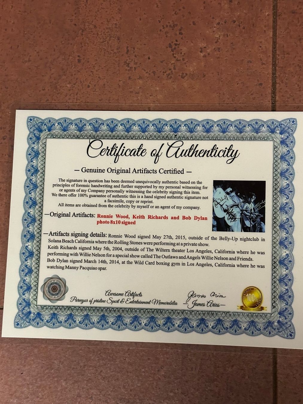 Autogramme: Originalautogramm Bob Dylan  Ronnie Wood+Keith Richards COA – Gebraucht aus rafz von Ttt0071 1