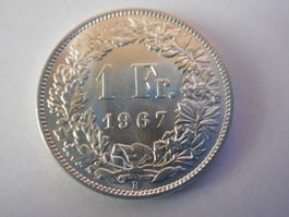 1 Fr. 1967 silber  unz/stgl  Prachtsstück