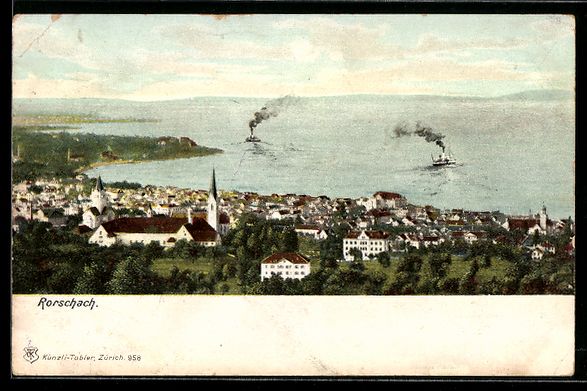 Cartoline postali: AK Rorschach, Panorama mit Blick auf den See – Usato da Berlin venduto da bartko-reher