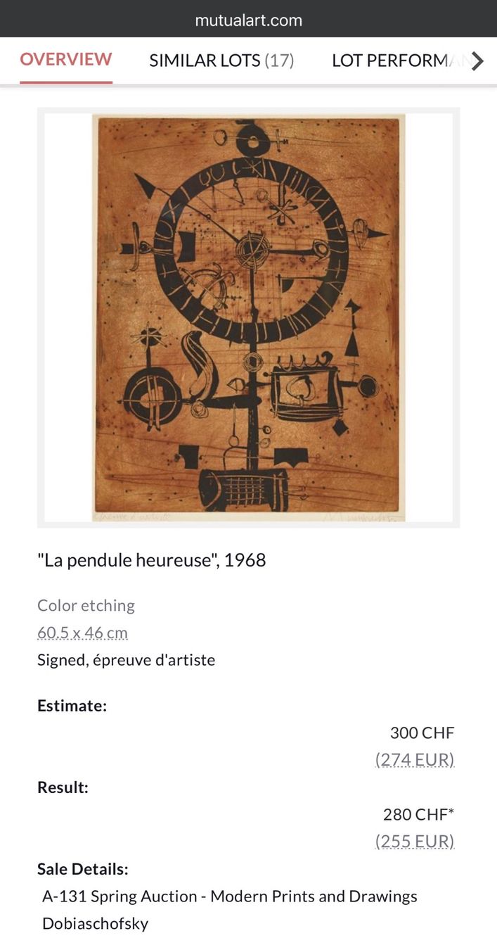 Arts picturaux & lithographies: Rudolf Mumprecht -  "La pendule heureuse", 1968 – D'occasion à Solothurn par NUVICO 5