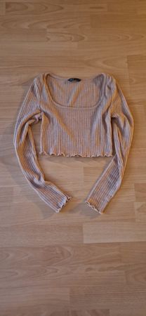 Shein Crop Top, Rippstrick, Langarm, Beige, S, wie neu