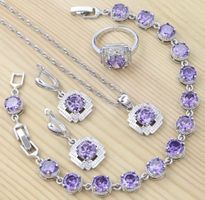 Parure bijoux en argent pierres violettes état neuf