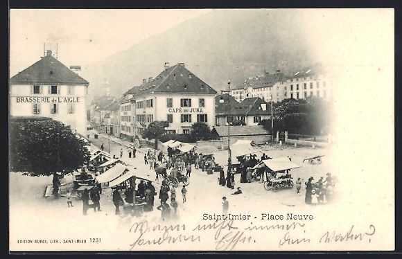 Ansichtskarten: Saint-Imier, Place Neuve avec Café du J – Gebraucht aus Berlin von bartko-reher