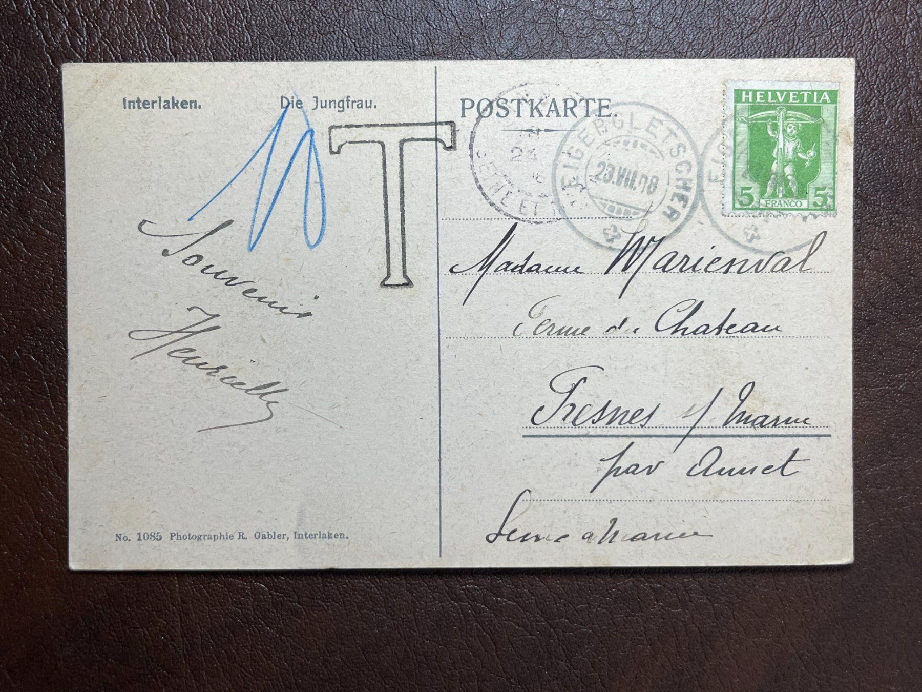 Ansichtskarten: AK Interlaken 1908 - Stempel Eigergletscher 1908 – Gebraucht aus Steg VS von _vinci_ 1