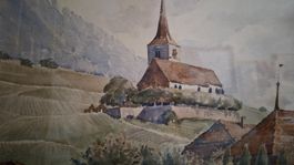 Oskar Binz Kirche von Ligerz am Bielersee Aquarell