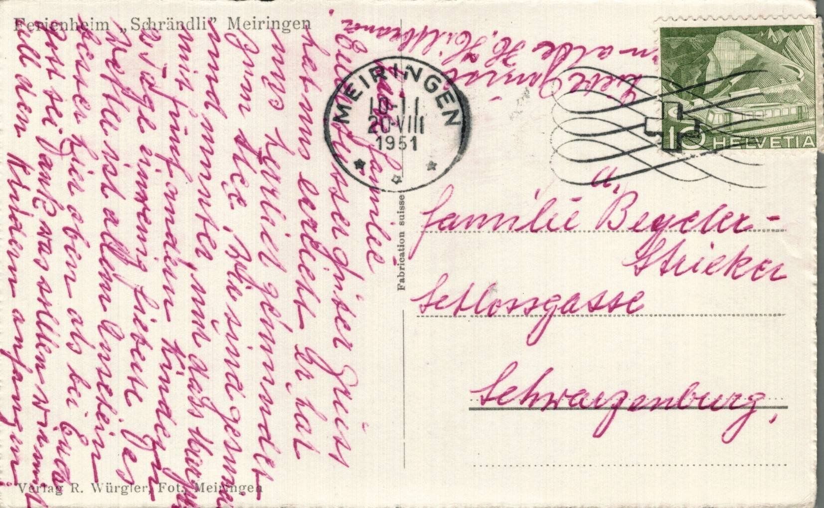 Cartoline postali: Ansichtskarte Meiringen Ferienheim Schrändli – Usato da Oberkirch LU venduto da sa_kr 1