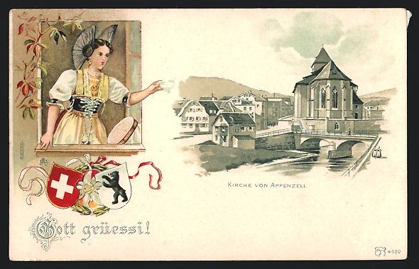 Cartes postales: Litho Appenzell, Partie an der Kirche, A – D'occasion à Berlin par bartko-reher