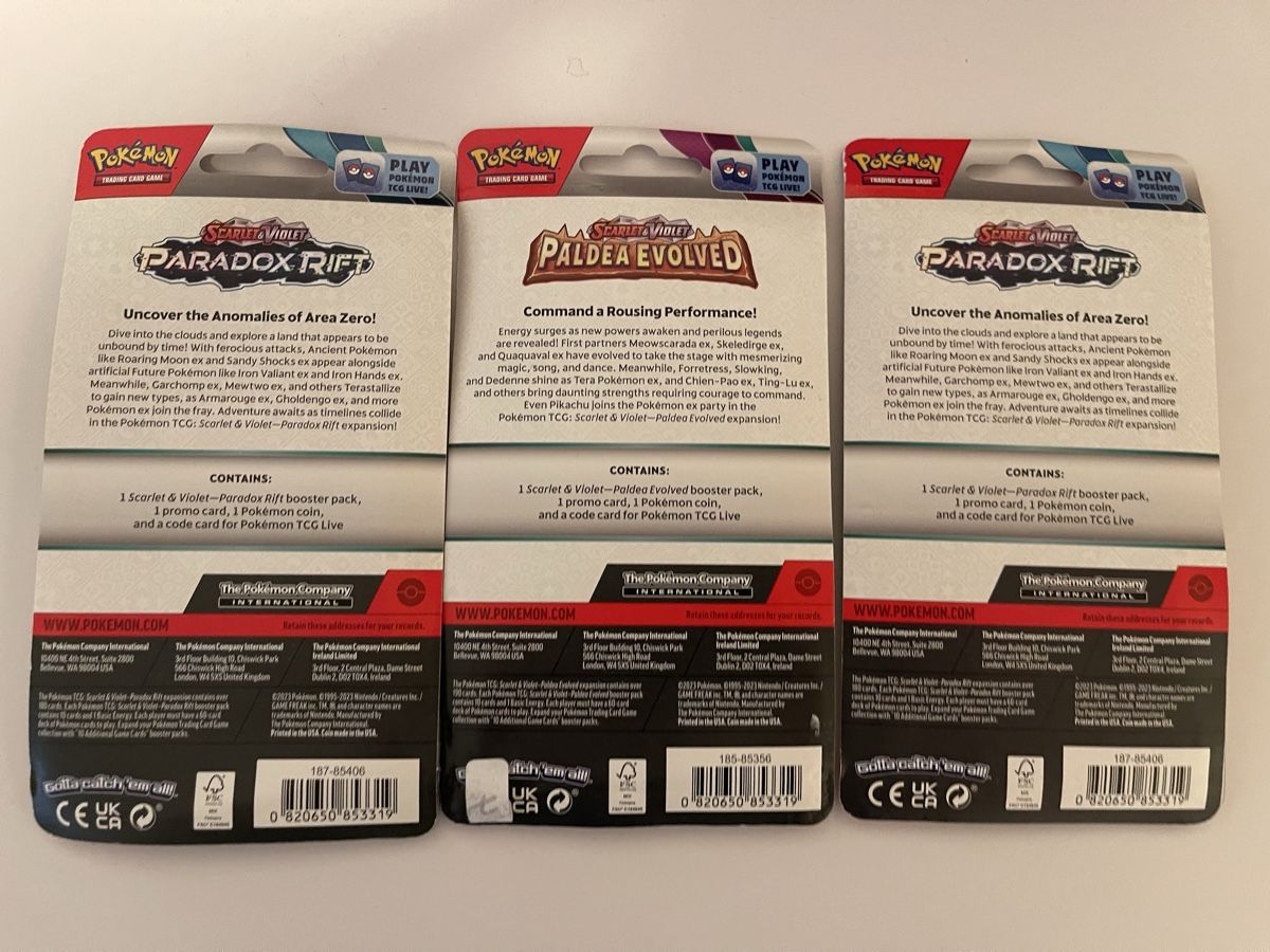 Pokémon Carte collezionabili: Paldea Evolved/Paradox Rift 1-Pack Blister EN – Nuovo e nell'imballaggio originale da Zürich venduto da AndyWins 1