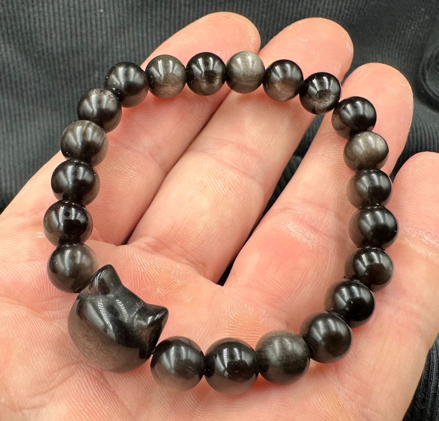 Mineralien & Heilsteine: 8mm Silber Obsidian Armband mit Kätzchen – Neu und originalverpackt aus Männedorf von cab_cb8m 4