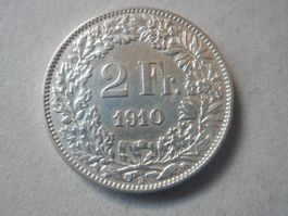 2 Fr. 1910 silber  vorz+   sehr gute Erhaltung rar