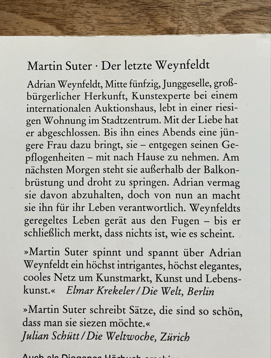 Libri: Martin Suter: Der letzte Weynfeldt – Usato da Buchs AG venduto da Allerleis 2