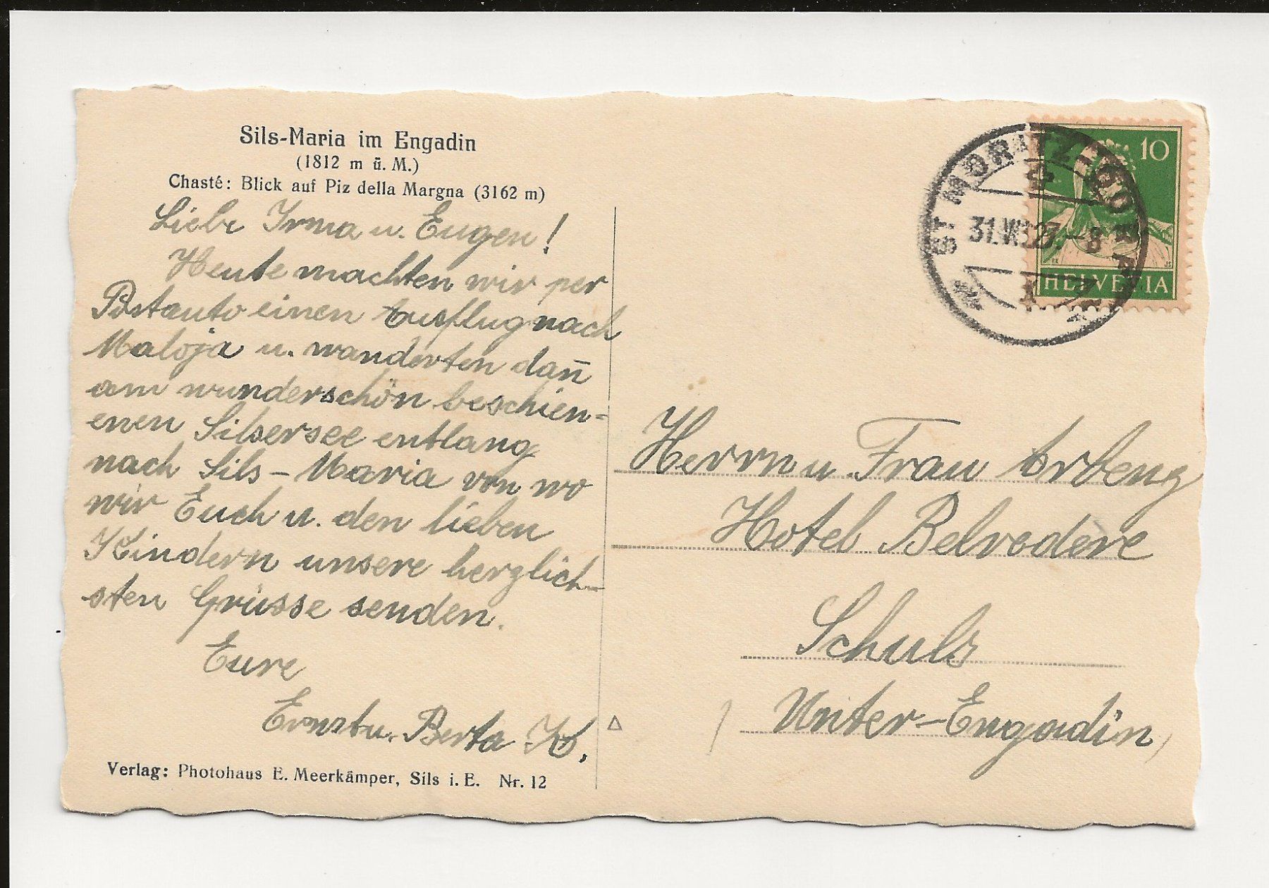 Cartoline postali: AK 1927 Sils Maria im Engadin – Usato da Greifensee venduto da 315WDO 1