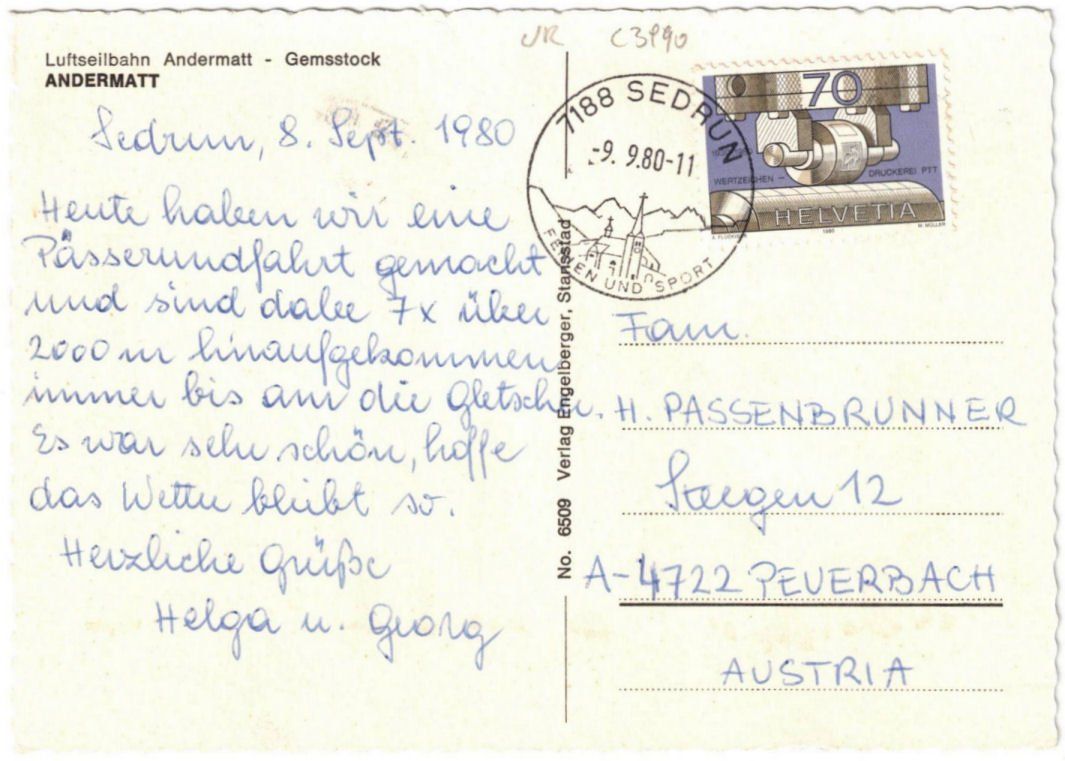 Ansichtskarten: Andermatt - Luftseilbahn Andermatt--Gurschenalp – Gebraucht aus Binningen von Mountainrider 1