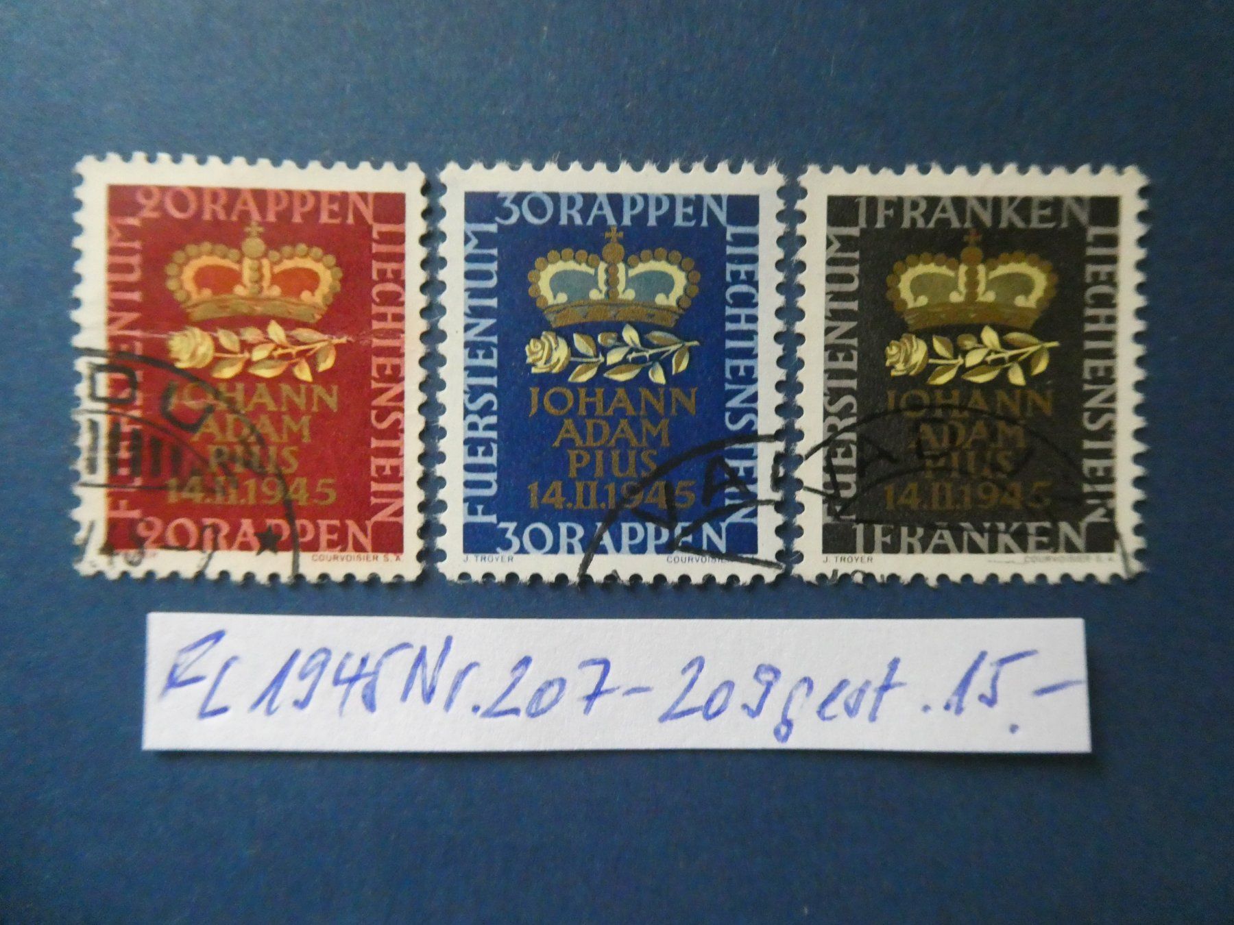 Tutti i francobolli: FL 1945 Nr. 207-209 gestempelt – Usato da Lausen venduto da Herbamare01