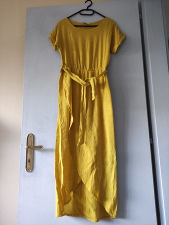 Robe longue jaune chartreuse 100% lin taille S/M 