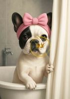 Französische Bulldogge in der Dusche A4 Druck