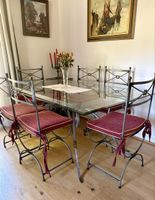 Ensemble table à manger en verre avec 6 chaises, structure e