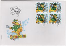 Fred und Fun im Viererblock aus MH auf offiziell ill. FDC