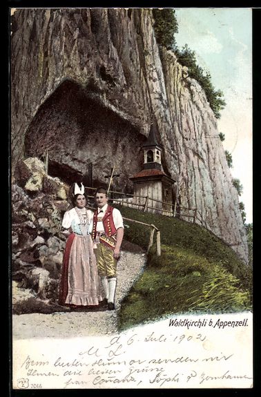 Cartoline postali: Appenzell, Waldkirchli b. Appenzell, Tra – Usato da Berlin venduto da bartko-reher