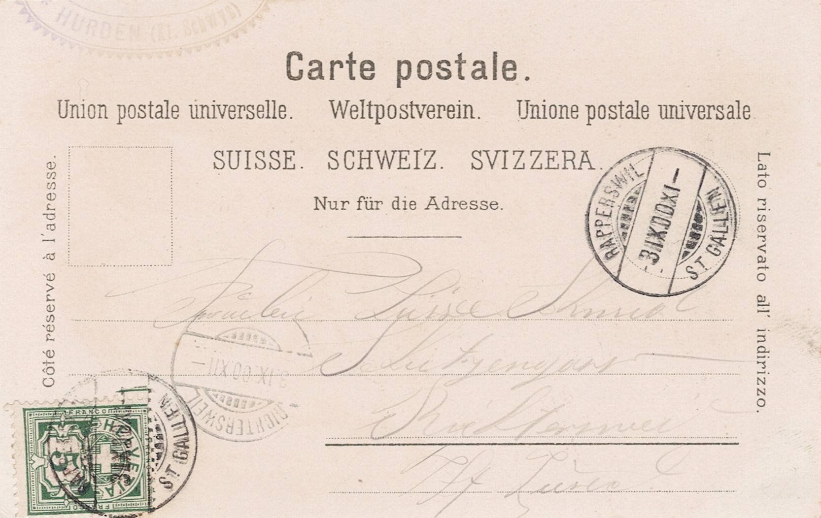 Ansichtskarten: Hurden AK 1900 Litho von C.K.Z. No. 1939 – Gebraucht aus Sevgein von WHaelmi 1