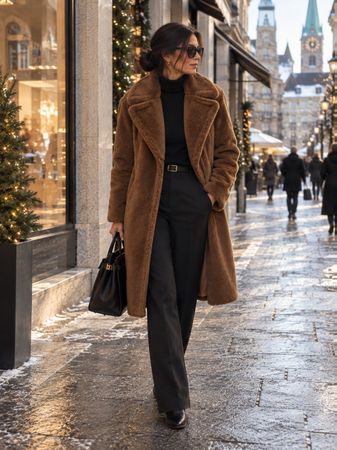 SET München Teddy-Mantel in Camel – Grösse 36 / fällt wie 38