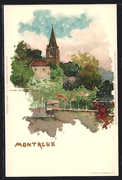 Cartoline postali: Montreux, Ortspartie mit Kirche – Usato da Berlin venduto da bartko-reher