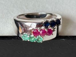 Ring Trilogie Rubin, Smaragd, Saphir, S925, Gr. 57, NEU