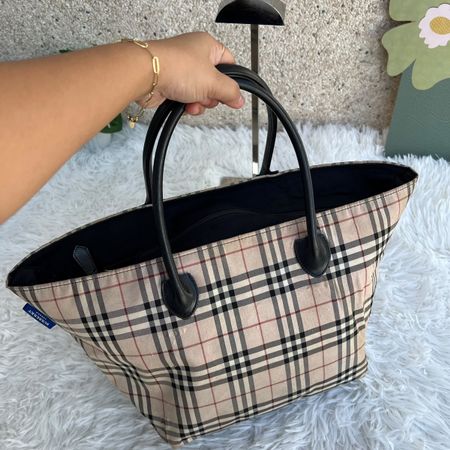 Burberry Blue Label Tasche Check Muster Beige Leder Schwarz
