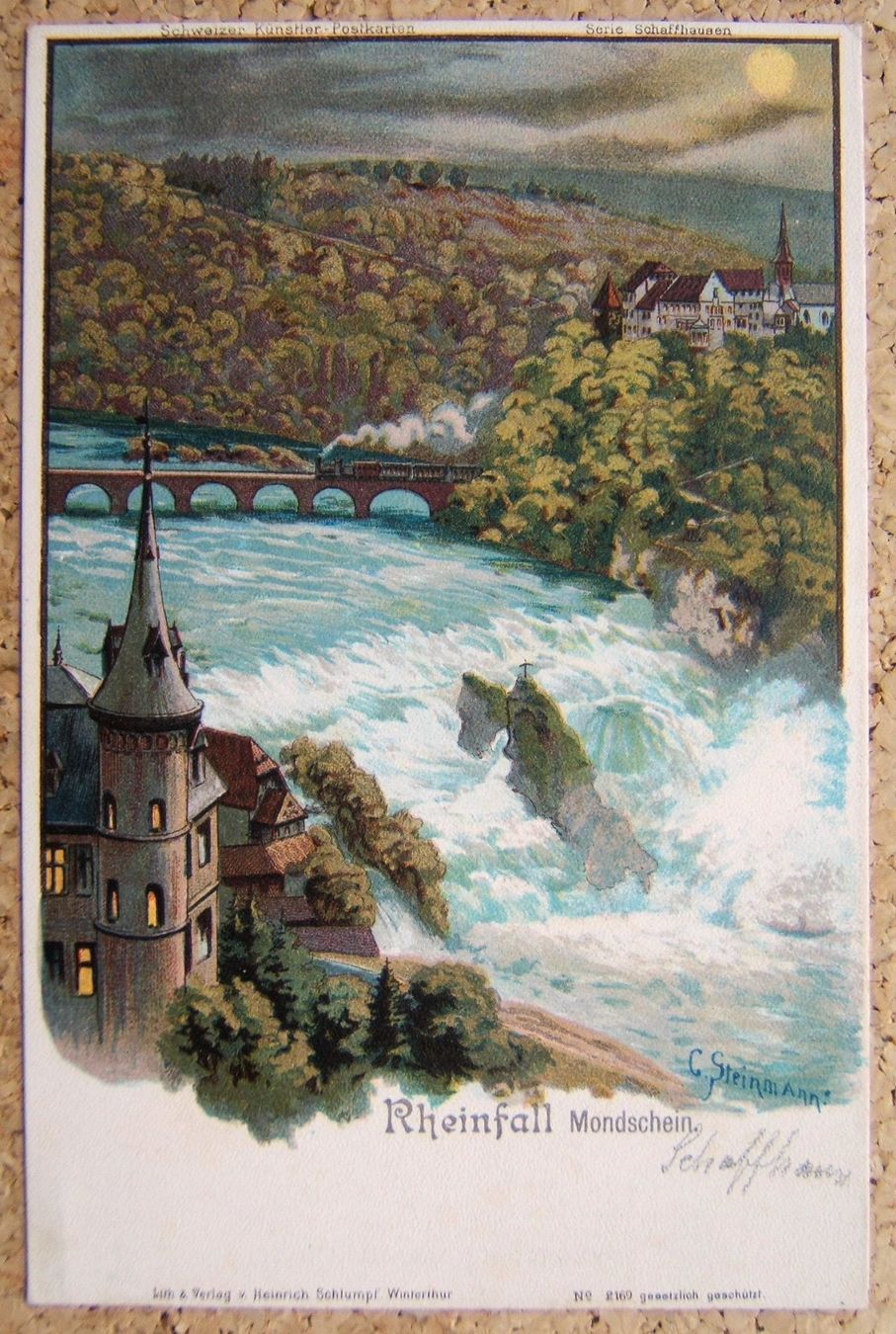 Cartoline postali: STEINMANN LITHO RHEINFALL IM MONDSCHEIN – Nuovo (secondo la descrizione) da Brunnen venduto da Nonne04