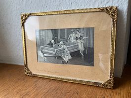 Antikes Bild gewoben Billard Szene Jacquard-Weberei um 1900