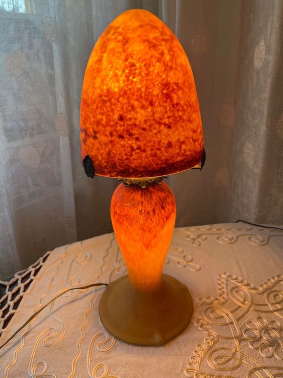 Lampe Champignon Pâte De Verre Orange