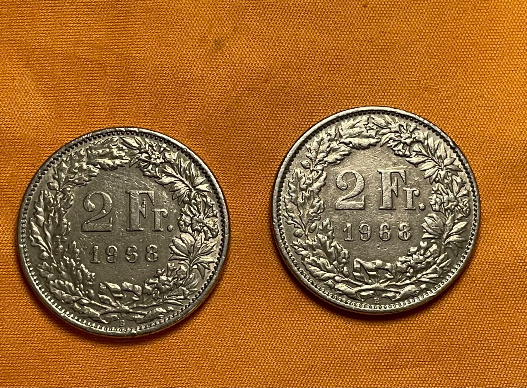 Tutti le monete: 2x Moneta Svizzera da 2chf del 1968 – Usato da Montagnola venduto da ciain67