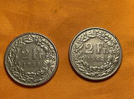 2x Moneta Svizzera da 2chf del 1968
