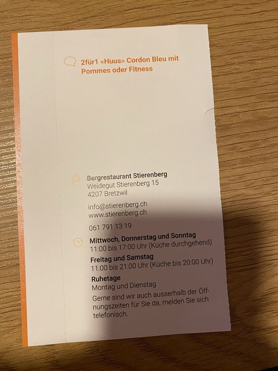 2:1 Gutschein für Cordon Bleu Bergrestaurant Stierenberg (Neu (gemäss ...