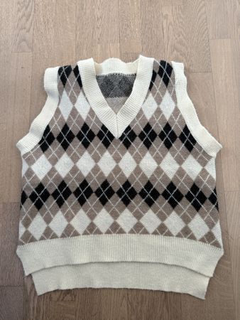 Trendiger Argyle Strickweste in Beige und Schwarz, Gr. M