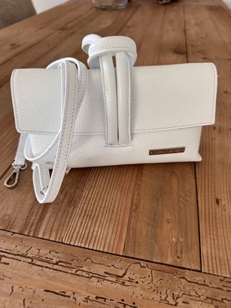 Umhängetasche/ Clutch, Leder, weiss, neu