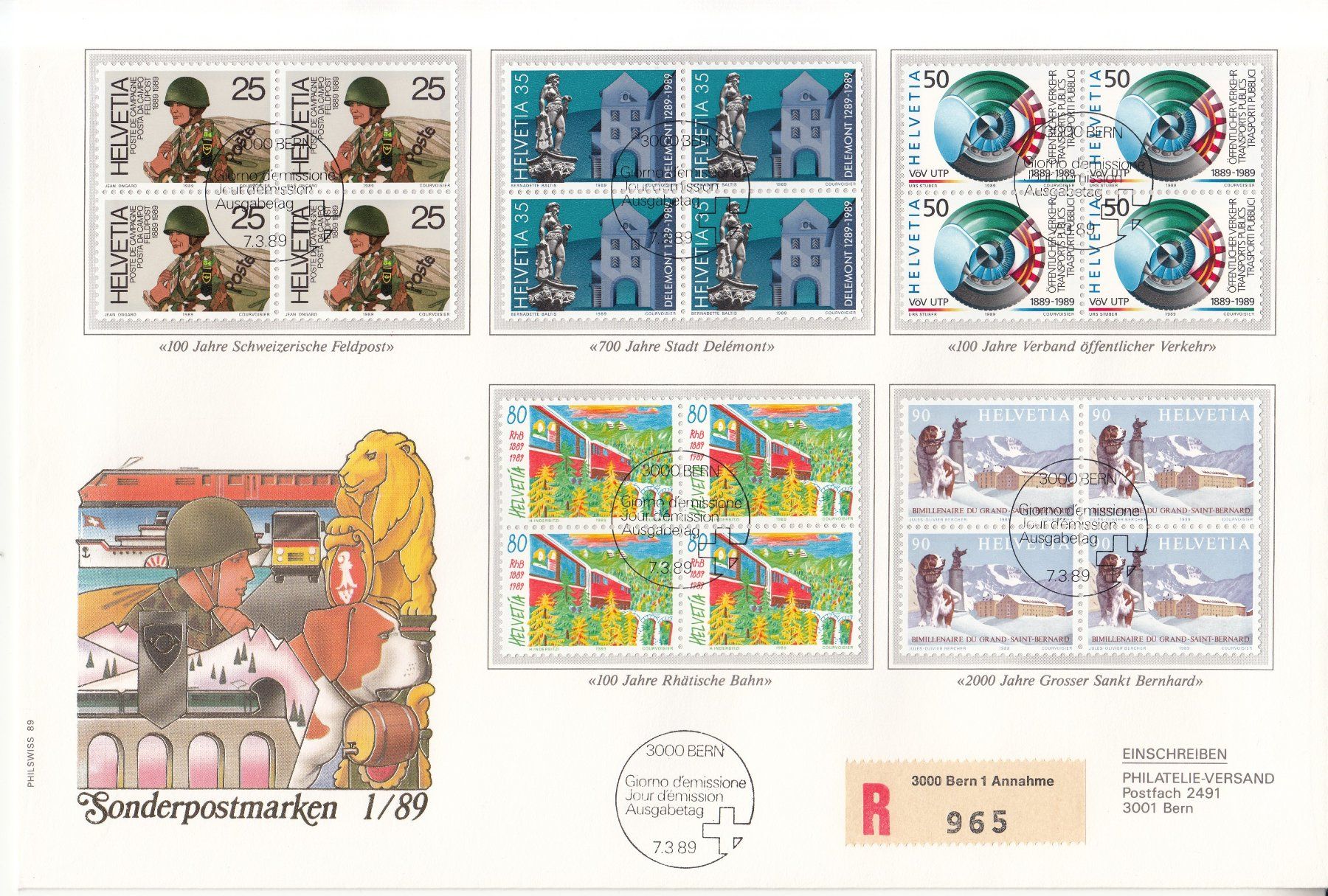 Alle Briefmarken: SBK 770 - 774 im 4er-Block FDC Grossbrief – Gebraucht aus Bürglen TG von StampGraf
